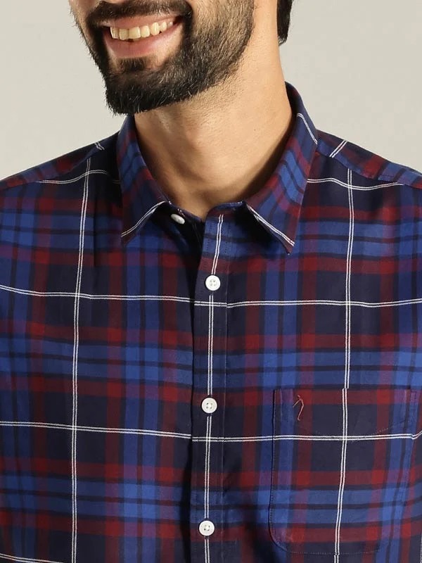 Indian Terrain Men Checkered Dark Blue Shirt